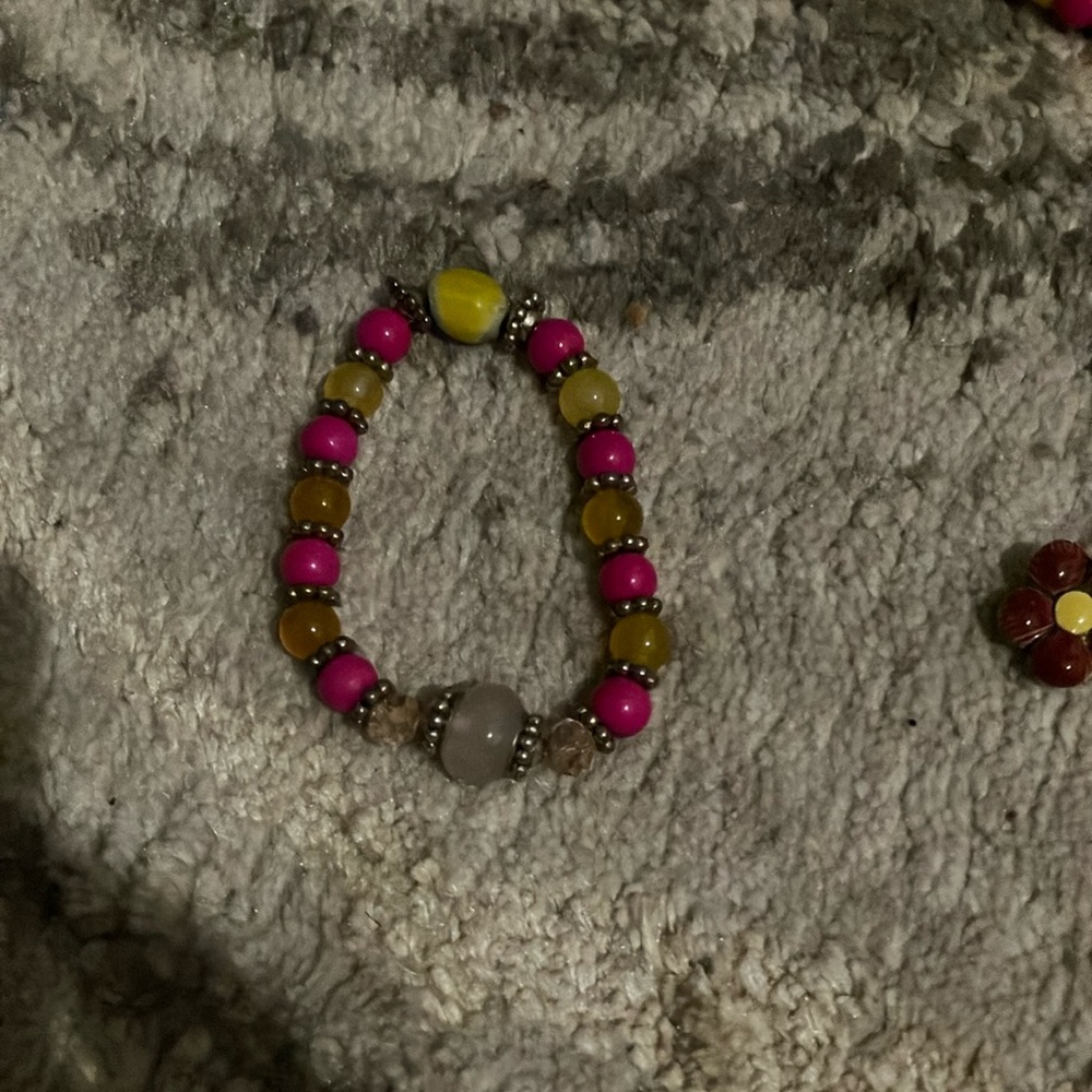 Pink and Yellow Beaded Bracelet